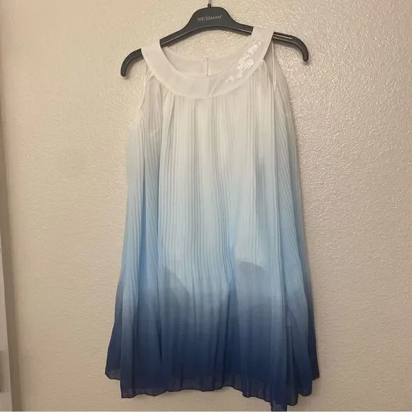 blue dress with gems Lavender Blue Ombre Pleated Maxi Dress